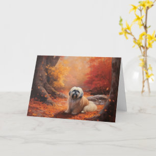 Tarjeta Lhasa Apso en Otoño Hojas Caídas Inspiran