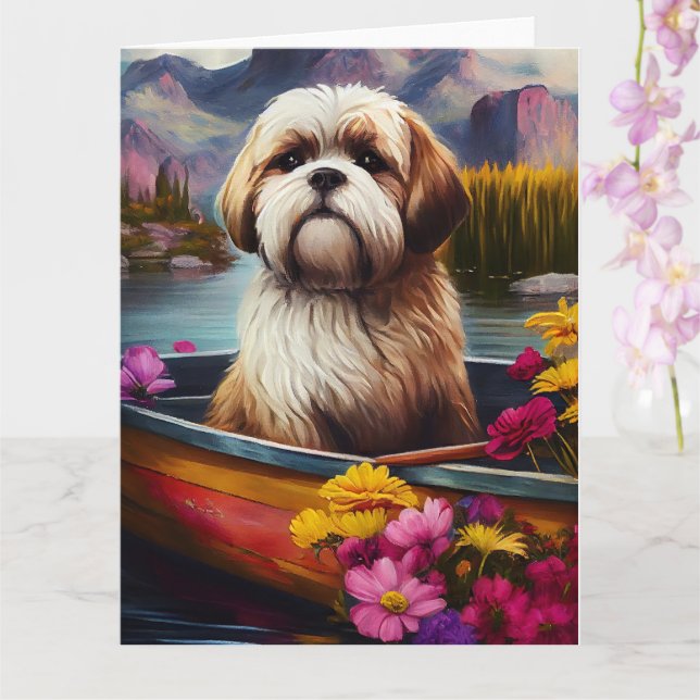 Tarjeta Lhasa Apso en un remo: Una aventura escénica (Orquídea)