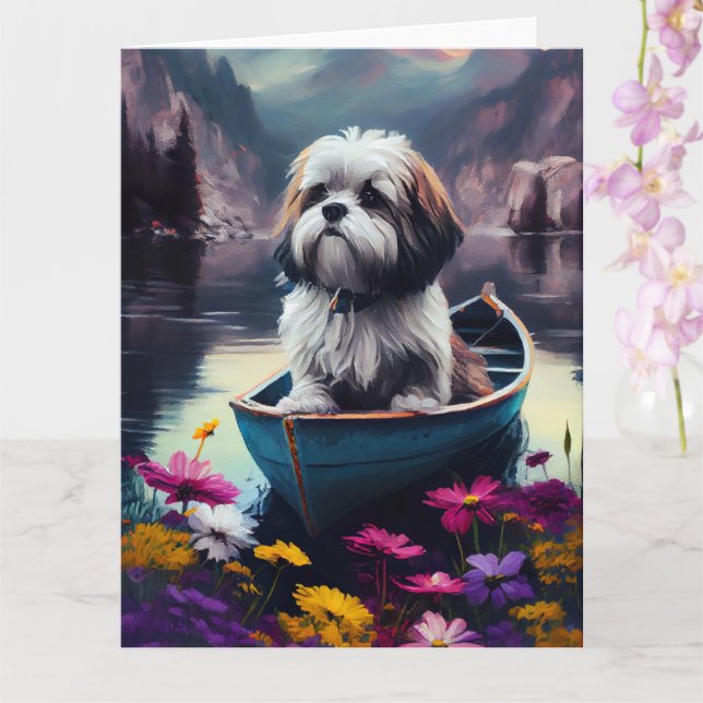 Tarjeta Lhasa Apso en un remo: Una aventura escénica (Orquídea)