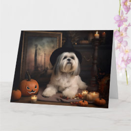 Tarjeta Lhasa Apso Pumpkins Halloween Scary