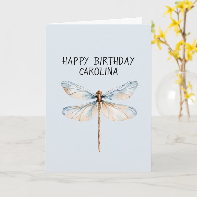 Tarjeta Libellula Sueño Blanco Azul Cumpleaños (flor amarilla)