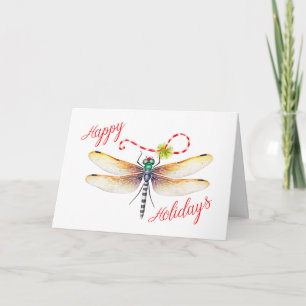 Tarjeta Libélula Felices Fiestas Navidad Caña de Caramelo 