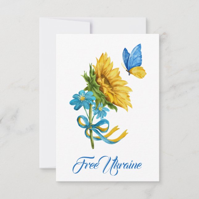 Tarjeta Liberen a Ucrania de girasol y mariposa (Anverso)