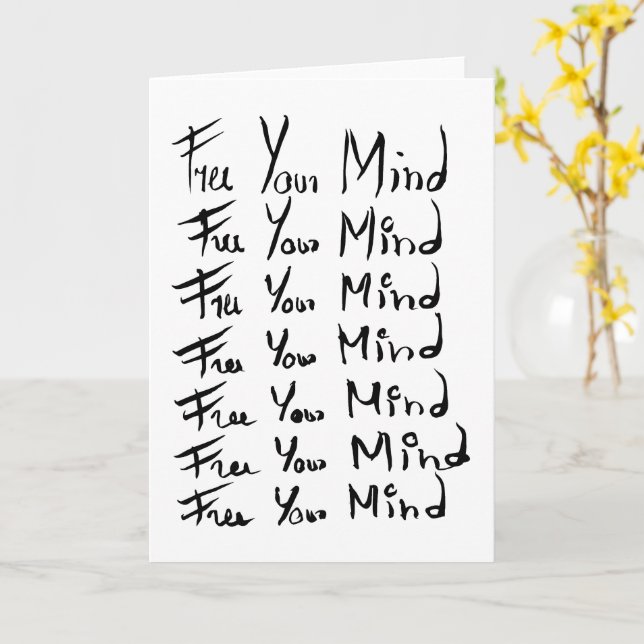 Tarjeta ¡LIBEREN LA MENTE! Cita de caligrafía motivacional (flor amarilla)
