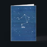 Tarjeta Libra Constellation Happy Birday Friend<br><div class="desc">Una tarjeta de felicitación Happy Birthday con la constelación de Libra en el cielo nocturno con un fondo de color índigo acuático. Divertidos saludos de cumpleaños para enviárselos a un amigo de Libra. Pueden encontrar las otras constelaciones de signos de estrella en una variedad de artículos en mi tienda.</div>