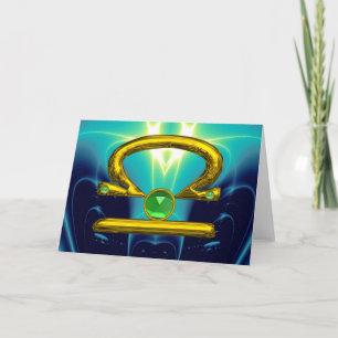 Tarjeta LIBRA Esmeralda Verde y Oro Cumpleaños Zodiaco