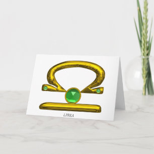 Tarjeta LIBRA Esmeralda Verde y Oro Cumpleaños Zodiaco