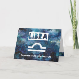Tarjeta Libra Zodiac Blue Watercolor Galaxia Cumpleaños