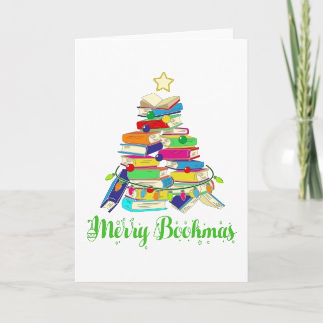 Tarjeta Libro Árbol de Navidad, Navidades del amante del l (Anverso)