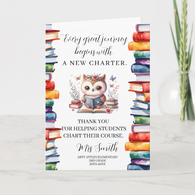 Tarjeta Libro de Agradecimiento para Maestros de Nueva Car (Anverso)