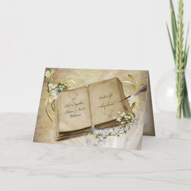 Tarjeta libro de aniversario de boda con nombres (Anverso)