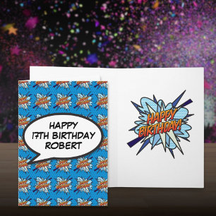 Tarjeta Libro de Cómic Personalizado FELIZ CUMPLEAÑOS Azul