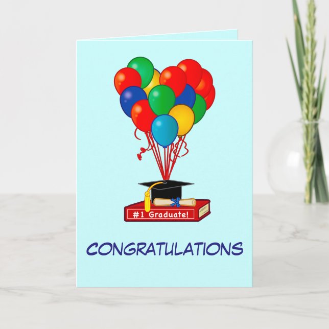 Tarjeta Libro de felicitaciones por graduación, globos, di (Anverso)