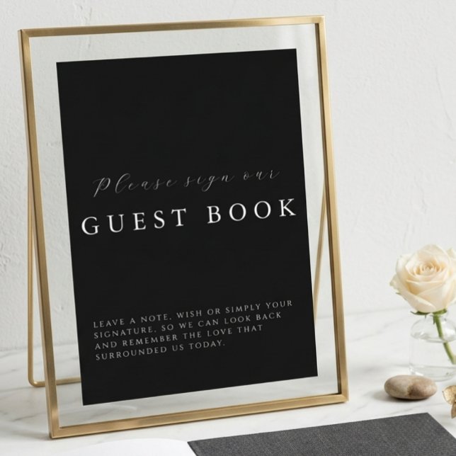 Tarjeta Libro de firmas para boda negro con caligrafía mod (Subido por el creador)