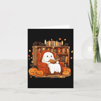 Tarjeta Libro de lectura de fantasmas con gato negro Hallo