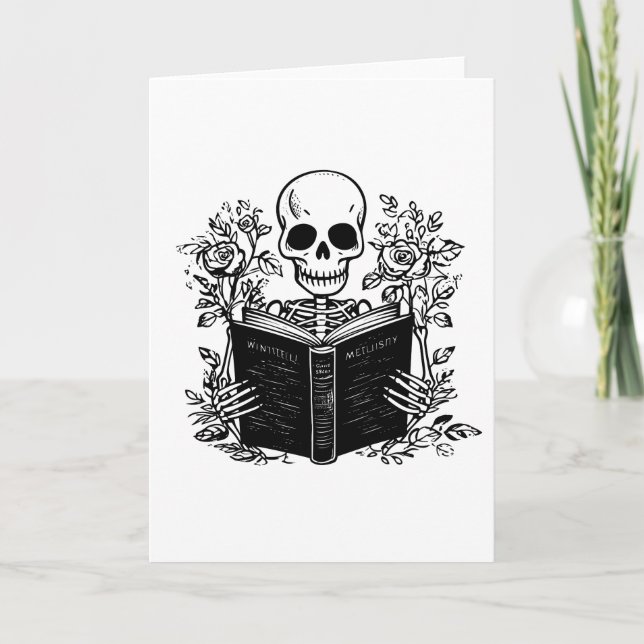 Tarjeta Libro de romance de lectura de esqueletos (Anverso)
