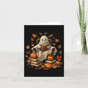 Tarjeta Libro fantasma leyendo calabaza gótica teache de H