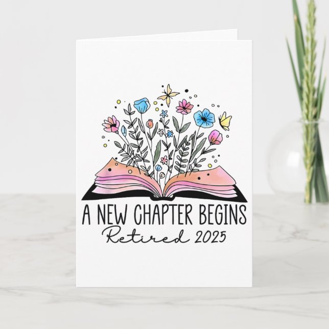 Tarjeta Libro Floral Un Nuevo Capítulo Comienza Jubilado J (Anverso)