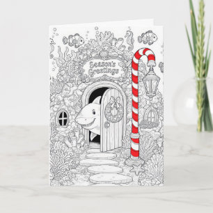 Tarjeta Libro para colorear de Navidad con tiburón