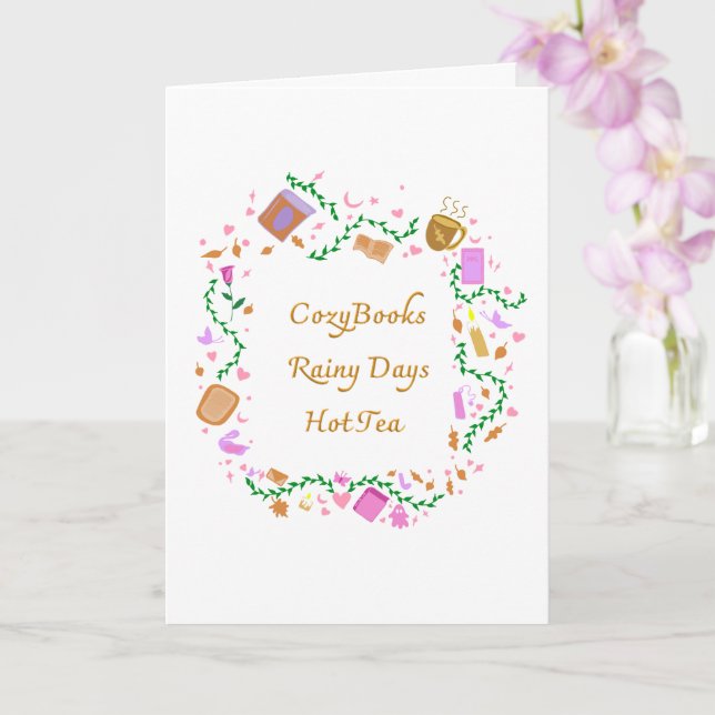 Tarjeta Libros Acogedores, Días Lluviosos, Té Caliente (Orquídea)