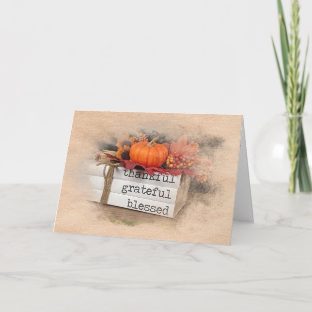 Tarjeta Libros de Acción de Gracias con Calabaza (Anverso)