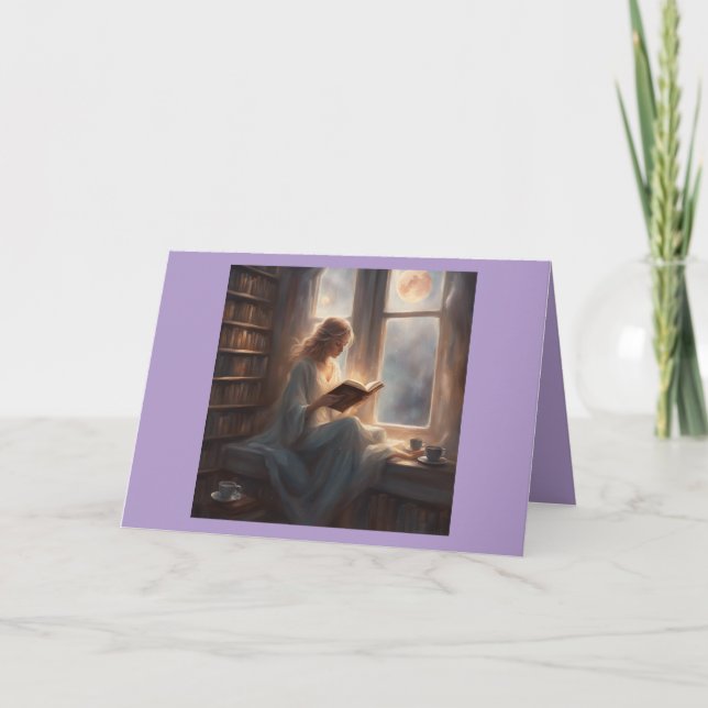 Tarjeta Libros de café Luz de luna Cumpleaños lavanda Rela (Anverso)