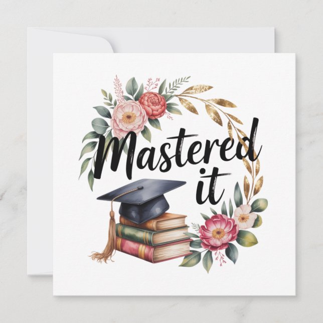 Tarjeta Libros de flores de graduación de capucha elegante (Anverso)