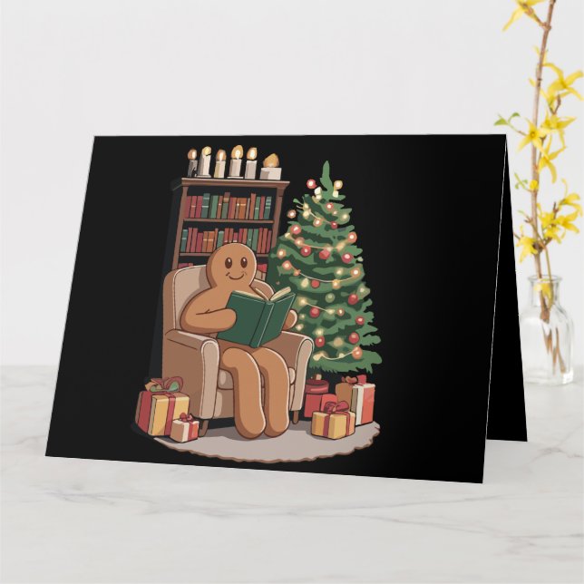 Tarjeta Libros de lectura de pan de jengibre retro Navidad (flor amarilla)