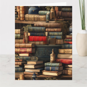 Tarjeta Libros en blanco en la biblioteca