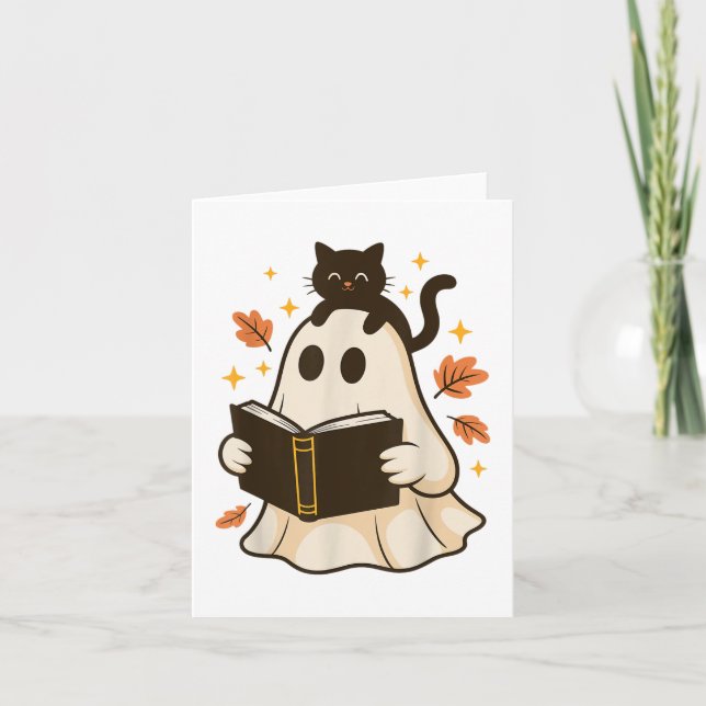Tarjeta Libros Fantasma Leer libro Halloween Biblioteca Bl (Anverso)
