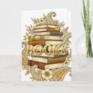 Tarjeta Libros lectores escritores bibliófilos tono dorado
