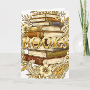 Tarjeta Libros lectores escritores bibliófilos tono dorado