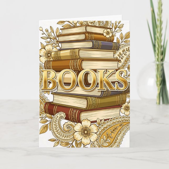 Tarjeta Libros lectores escritores bibliófilos tono dorado (Anverso)