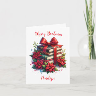Tarjeta Libros Personalizados y Poinsettias Merry Bookmas