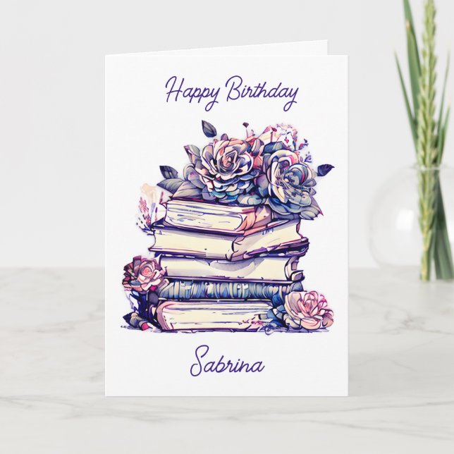 Tarjeta Libros y Rosas de cumpleaños felices y personaliza (Anverso)