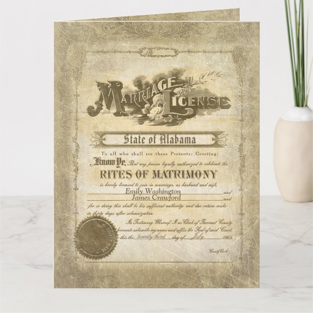 Tarjeta Licencia Vintage Marriage (Anverso)