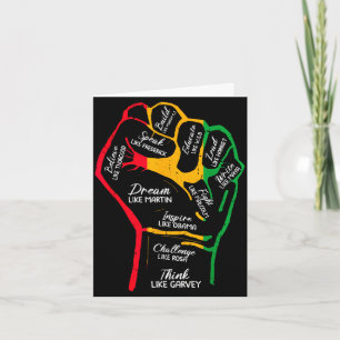 Tarjeta Líderes negros inspiradores puño de poder mano neg