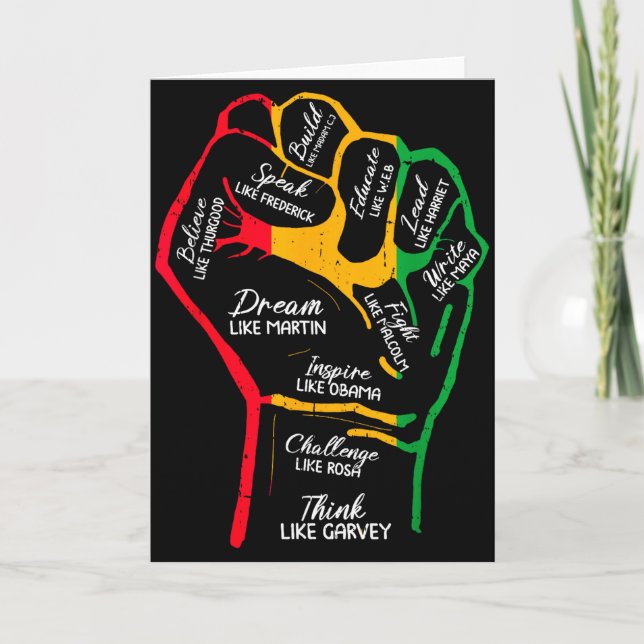 Tarjeta Líderes Negros Inspiradores Puño Poderoso Mano Mes (Anverso)