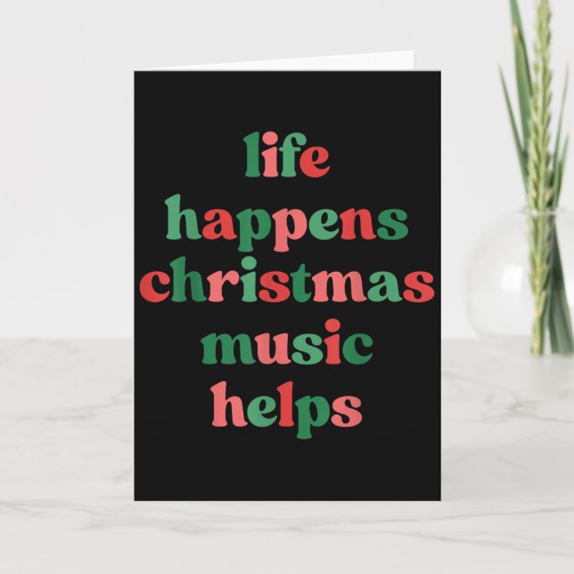 Tarjeta Life Happens Christmas Music Helps Retro Groovy Sa (Anverso)