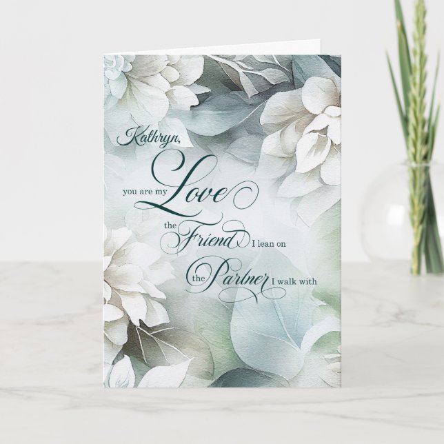 Tarjeta Life Partner Birthday White Magnolias with Name (Anverso)
