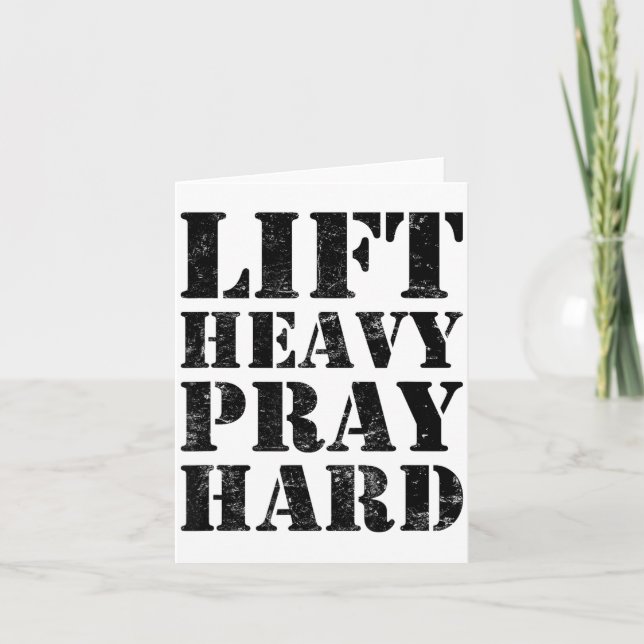 Tarjeta Lift Heavy Pray Hard Gym Christian Quote  (Anverso)