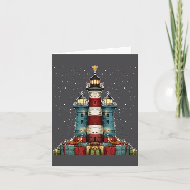 Tarjeta Lighthouse Seaside Christmas Tree Xmas Long Sleeve (Anverso)