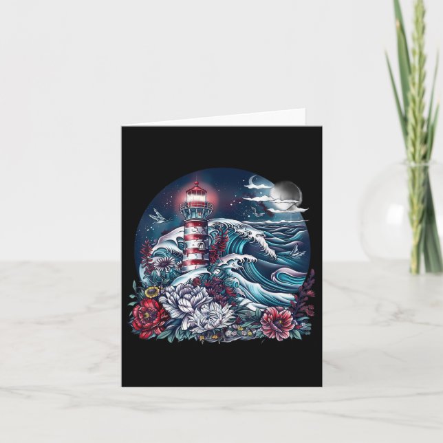 Tarjeta Lighthouse Seaside House Sailing Sea Booting Light (Anverso)