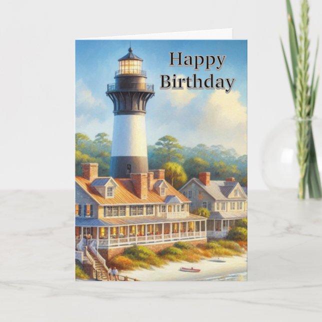 Tarjeta Lighthouse Watercolor Feliz cumpleaños (Anverso)