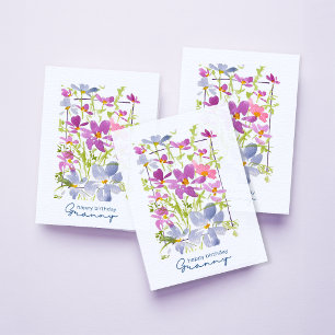 Tarjeta Lila ‘Feliz Cumpleaños Abuela’ Floral Acuarela