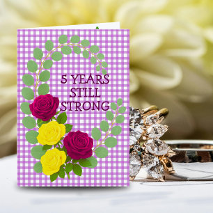 Tarjeta Lilac Gingham Floral 5º aniversario regalo de pare