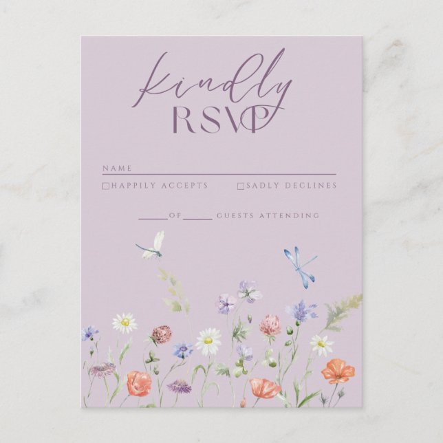 Tarjeta Lilac Lavender Whimsy Wildflower RSVP (Anverso)