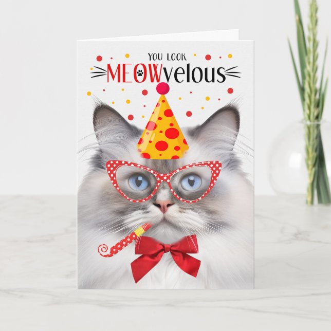 Tarjeta Lilac Point Ragdoll Cat MEOWvelous Birthday (Anverso)