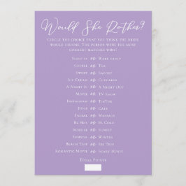 Tarjeta Lilac Purple Downloadable Bridal Shower Guess Game