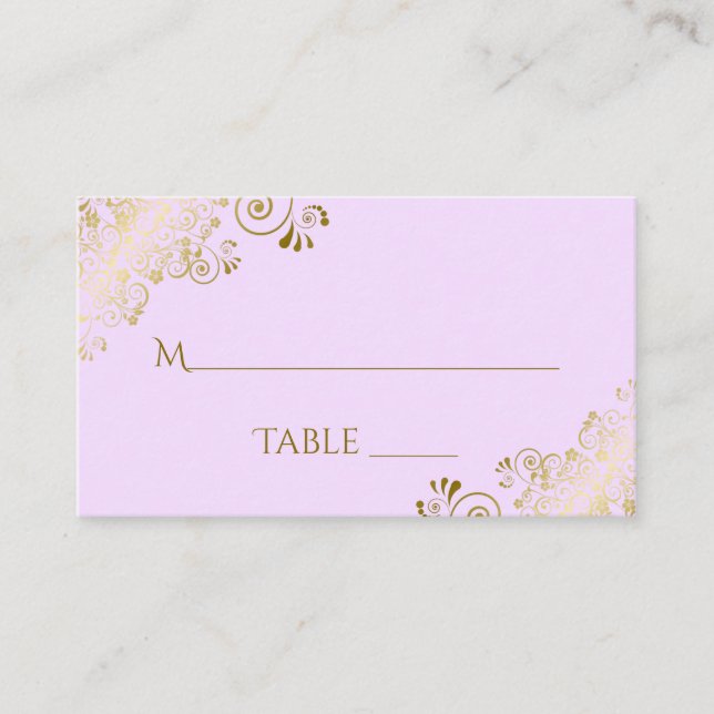 Tarjeta Lilac Purple Elegant Gold Lace Boda Escort (Anverso)